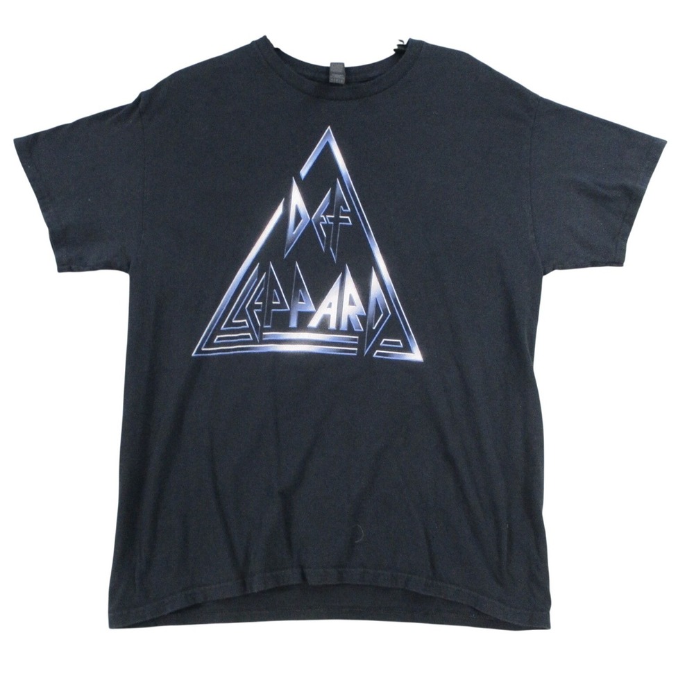 Def Leppard Graphic T Shirt Mens XL Black Metallic Triangle Logo Rock Band Tee